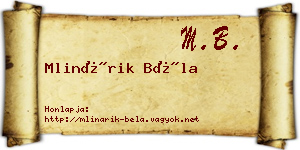 Mlinárik Béla névjegykártya
